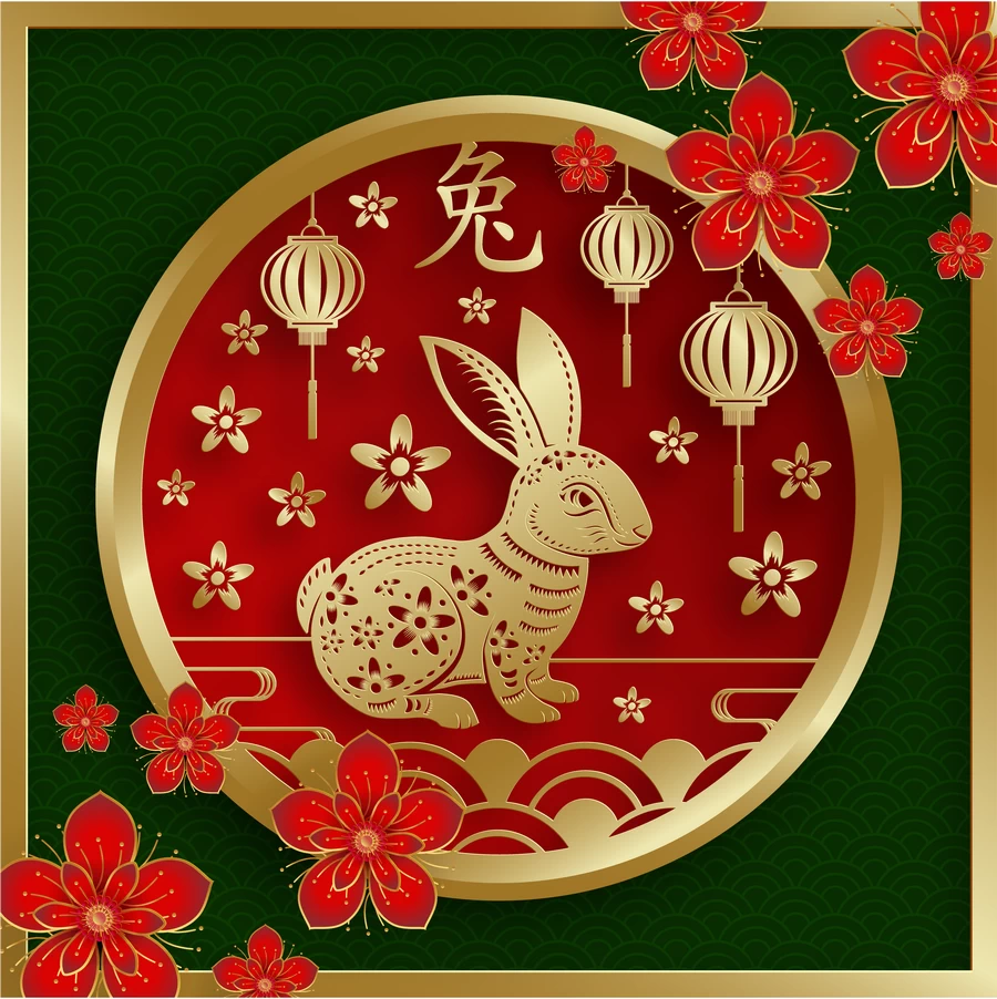 2023兔年中国风新年春节剪纸风节日宣传插画海报背景展板AI素材【197】